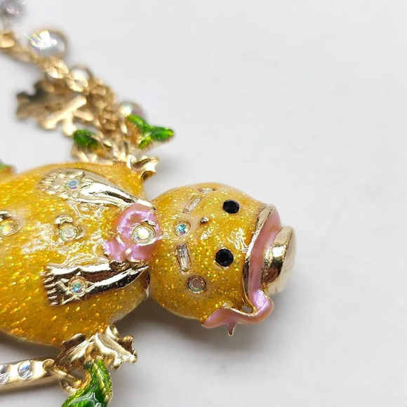 Kirks Folly Gold Snowman Brooch With Rhinestones Snowflakes Floral Accents - Picture 4 of 6